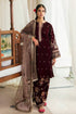 3 Piece - Unstitched Velvet Stuff Full Embroidered Suit With Velvet Embroidered Shawl.